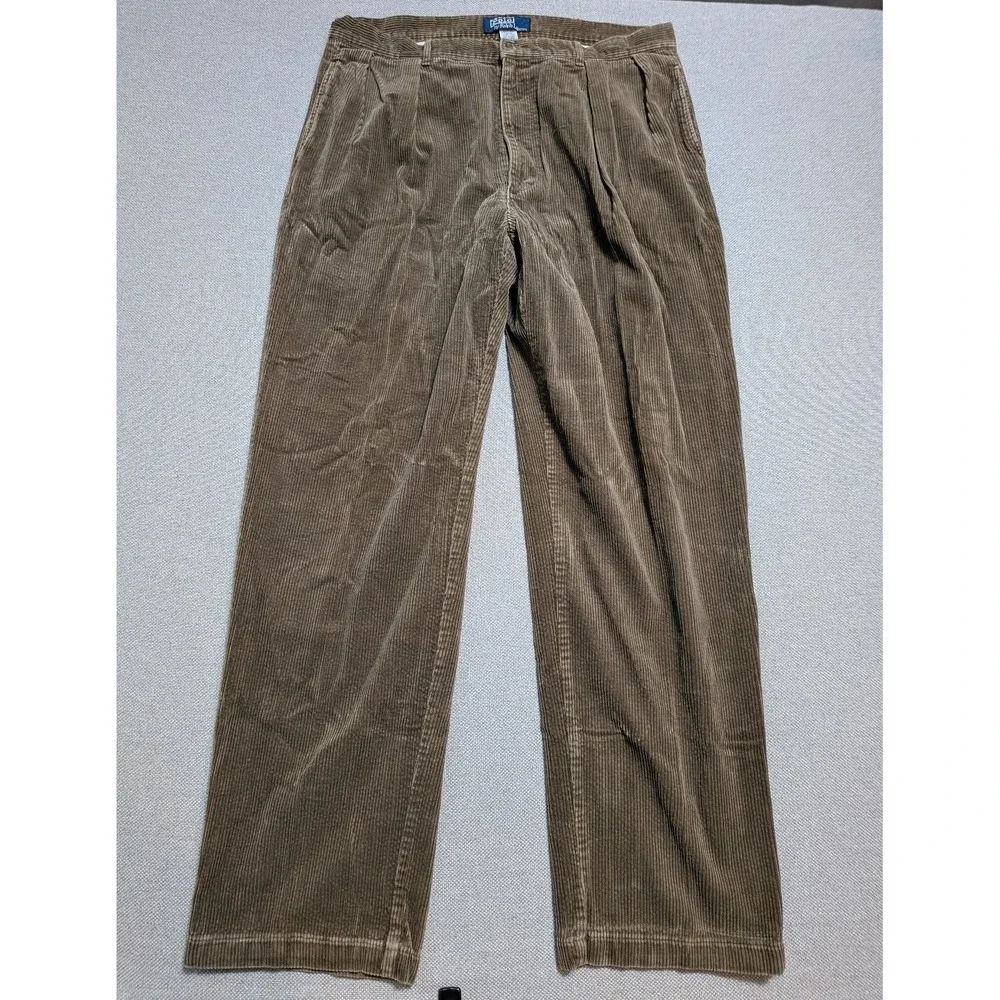 Polo Ralph Lauren Cords Mens Pants Brown 36x32 VTG Corduroy Classic Pleated